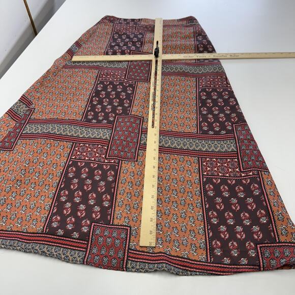 Sara Navon Skirt Womens XS Brown Orange Boho Patchwork A-Line Lined Midi Floral - Picture 5 of 7